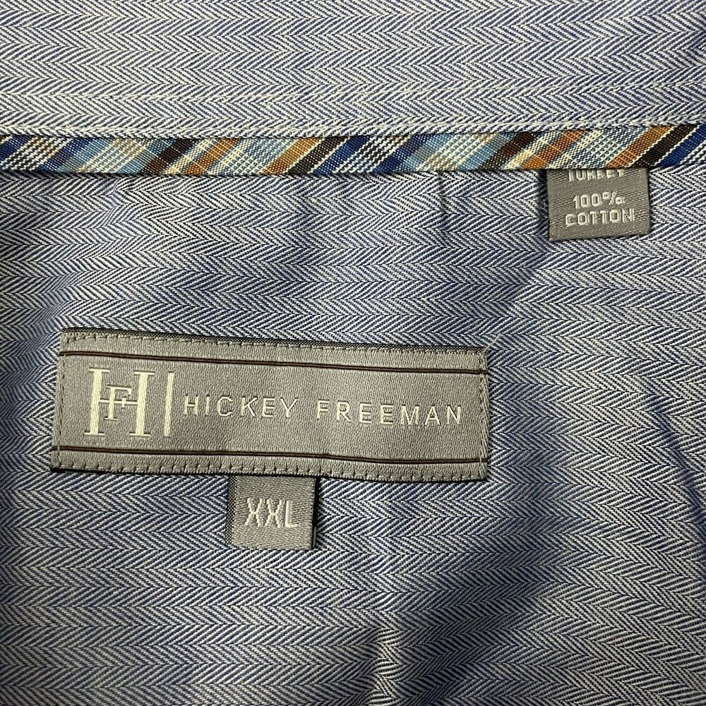 Hickey Freeman Men's XXL Blue Herringbone Long Sleeve Button-Front Shirt - Picture 8 of 8